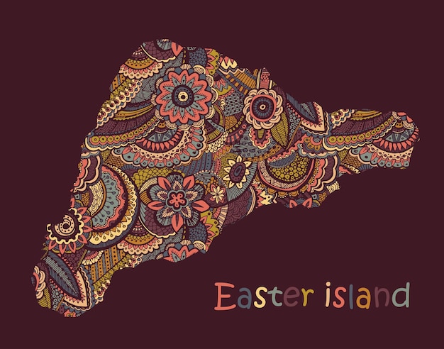 Mapa vectorial texturizado de la isla de pascua fondo tribal de patrón etno dibujado a mano