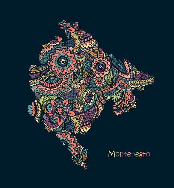 Mapa vectorial texturizado de Montenegro Patron etno dibujado a mano
