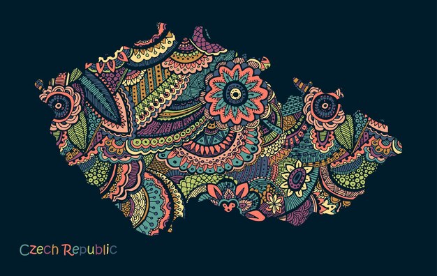 Mapa vectorial texturizado de República Checa Patron etno dibujado a mano
