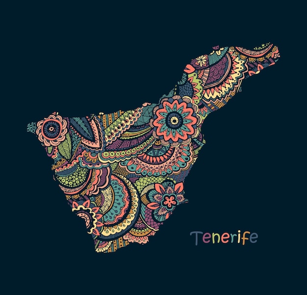 Mapa vectorial texturizado de tenerife fondo tribal de patrón etno dibujado a mano