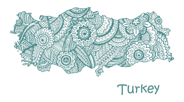 Mapa vectorial texturizado de turquía fondo tribal de patrón etno dibujado a mano