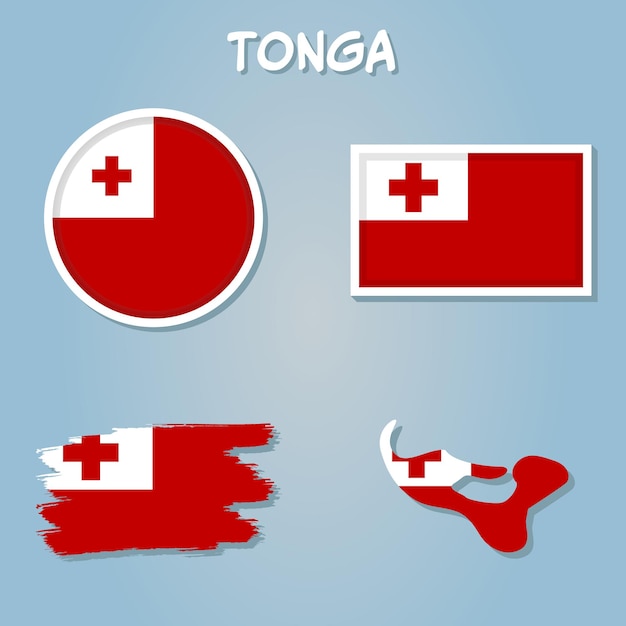 Mapa vectorial de Tonga con bandera Fondo azul aislado