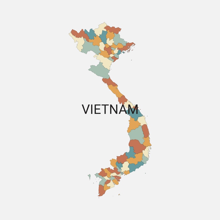 Mapa vectorial de Vietnam con divisiones administrativas