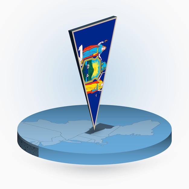Mapa de Vermont en estilo isométrico redondo con bandera triangular en 3D del estado estadounidense de Vermont