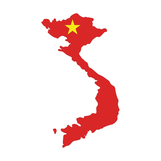 Vector mapa de vietnam con bandera vietnamita sobre un fondo blanco ilustración vectorial