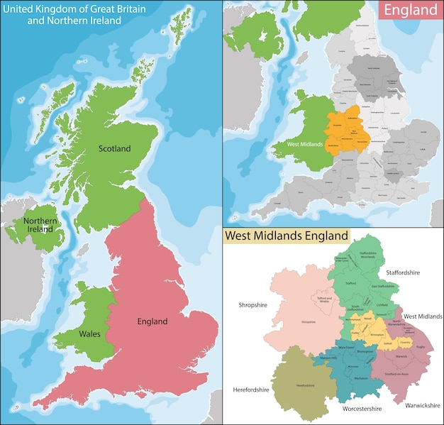 Vector mapa de west midlands inglaterra