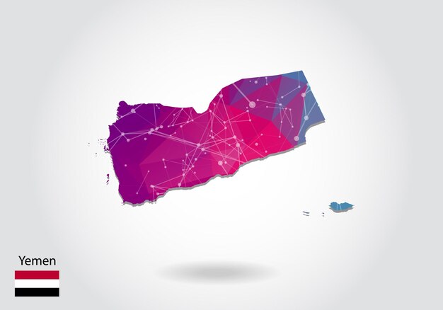 Mapa de Yemen poligonal del vector. Diseño de baja poli. mapa de triángulos sobre fondo blanco. gráfico de degradado de estilo polivinílico bajo triangular arrugado geométrico, puntos de línea, diseño de interfaz de usuario.