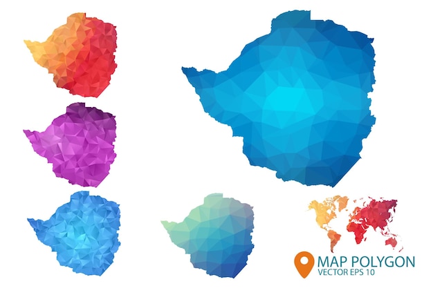 Vector mapa de zimbabue conjunto de fondo gráfico degradado de estilo polivinílico bajo triangular arrugado geométrico