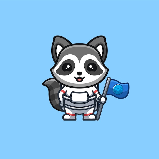 Mapache Astronauta Cute Creative Kawaii Cartoon Mascot Logo