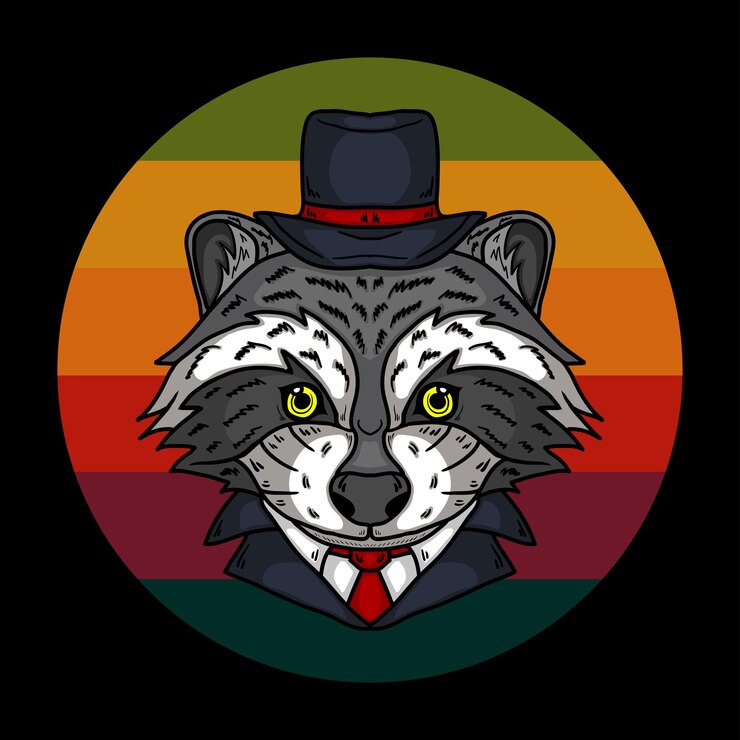 Mapache fresco retro que lleva la moda de la mafia