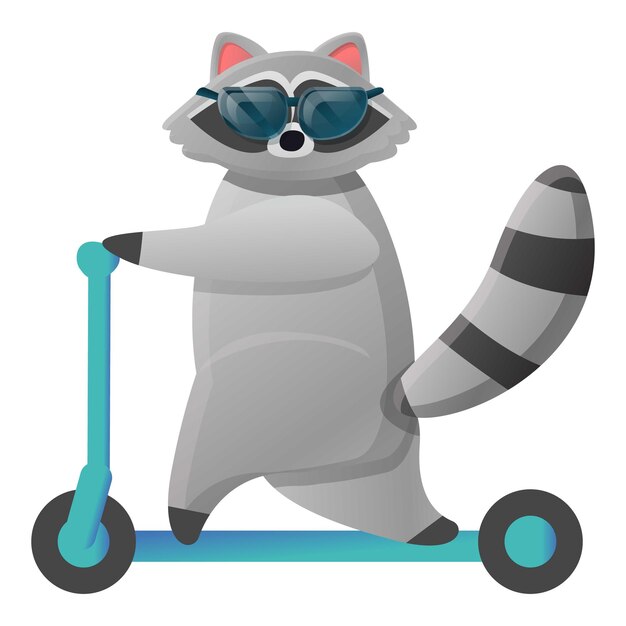 Mapache en icono de scooter Caricatura de mapache en icono de vector de scooter para diseño web aislado sobre fondo blanco