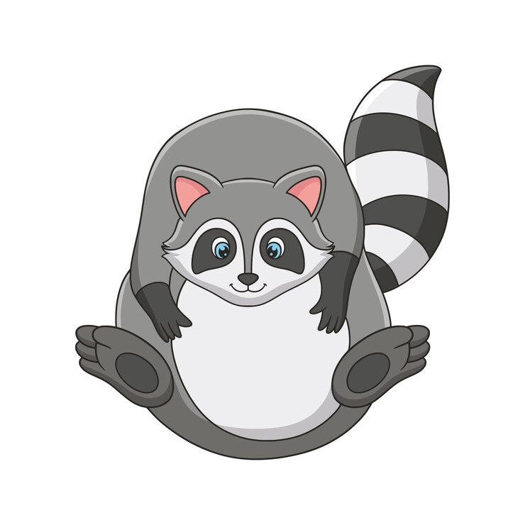 Vector mapache de ilustración de dibujos animados que se ve lleno de comer demasiado y no puede hacer nada