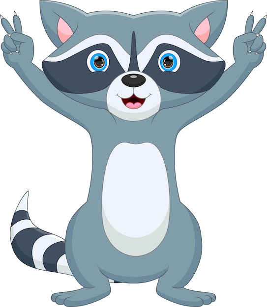 Mapache lindo de dibujos animados aislado sobre fondo blanco.