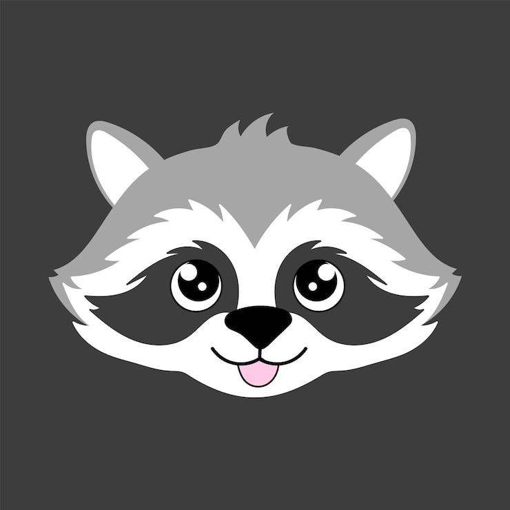 Mapache Procyon lotor cara de animal salvaje Vector retrato de cabeza de mapache lindo Retrato de piel realista de mapache de gato basura divertido aislado en fondo grisxDxA