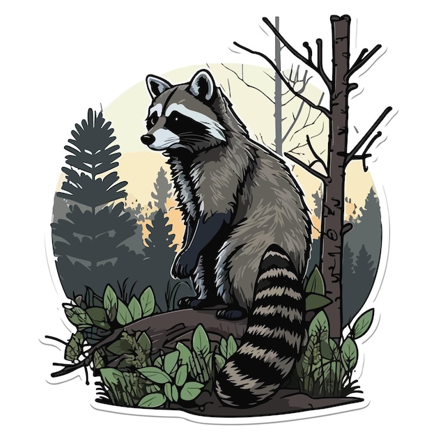 Mapache salvaje ilustrado en el vector del bosque