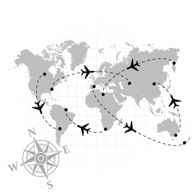 Vector mapamundi con aviones