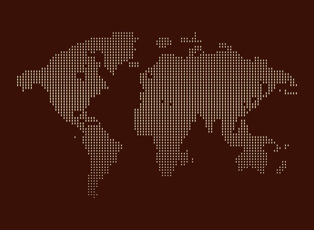 Mapamundi de color marrón aislado de puntos en la ilustración de vector de tierra de fondo blanco