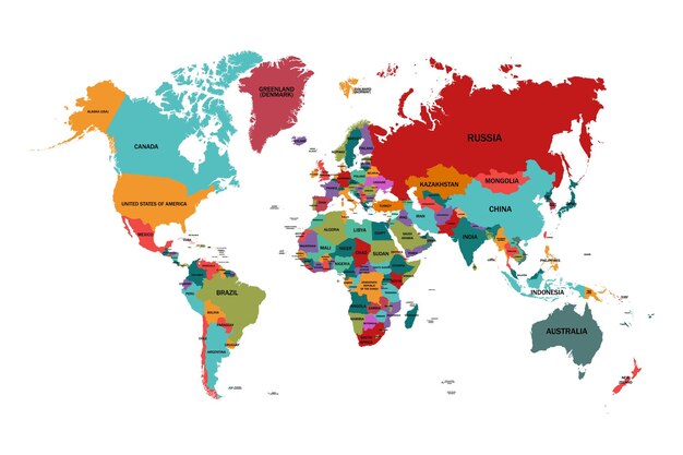 Vector mapamundi con nombres de paises