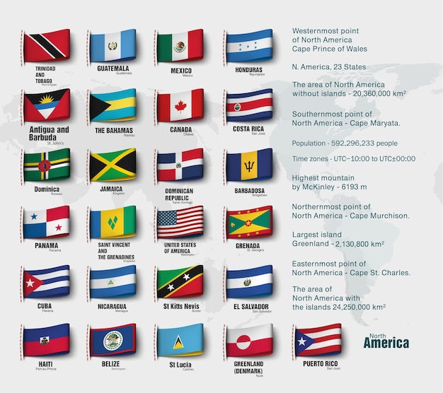 Vector los mapas de américa del norte divididos por países.