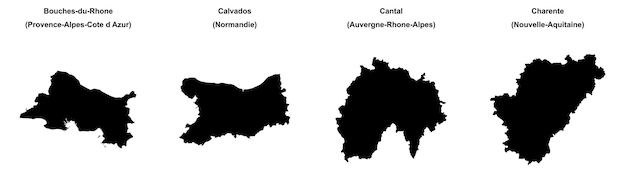Mapas de contorno de las Bouches du Rhone Calvados Cantal Charente