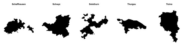 Mapas del contorno de Schaffhausen Schwyz Solothurn Thurgau Ticino