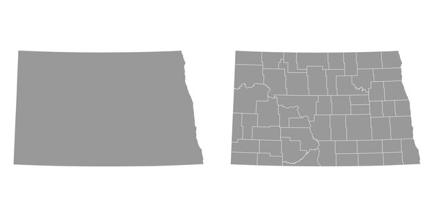 Mapas grises del estado de Dakota del Norte Ilustración vectorial