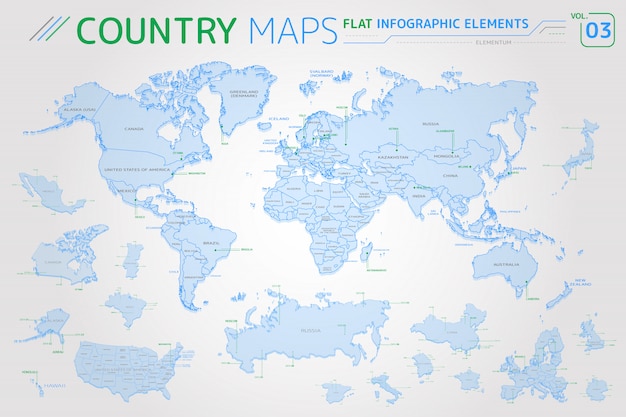 Mapas vectoriales de América, Asia, África, Europa, Australia, Oceanía, México, Japón, Canadá, Brasil, Estados Unidos, Rusia, China