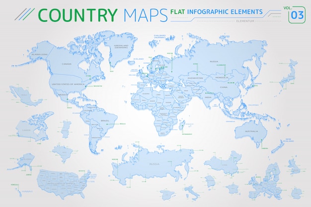 Mapas vectoriales de américa, asia, áfrica, europa, australia, oceanía, méxico, japón, canadá, brasil, estados unidos, rusia, china