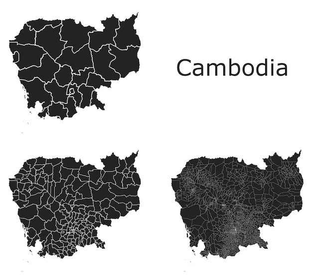 Mapas vectoriales de Camboya con regiones administrativas municipios departamentos fronteras