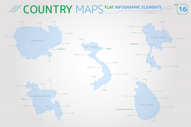 Mapas vectoriales de Camboya, Tailandia, Vietnam, Bangladesh y Sri Lanka