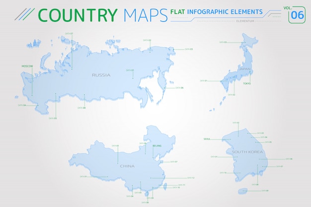 Mapas vectoriales de Rusia, China, Japón y Corea del Sur