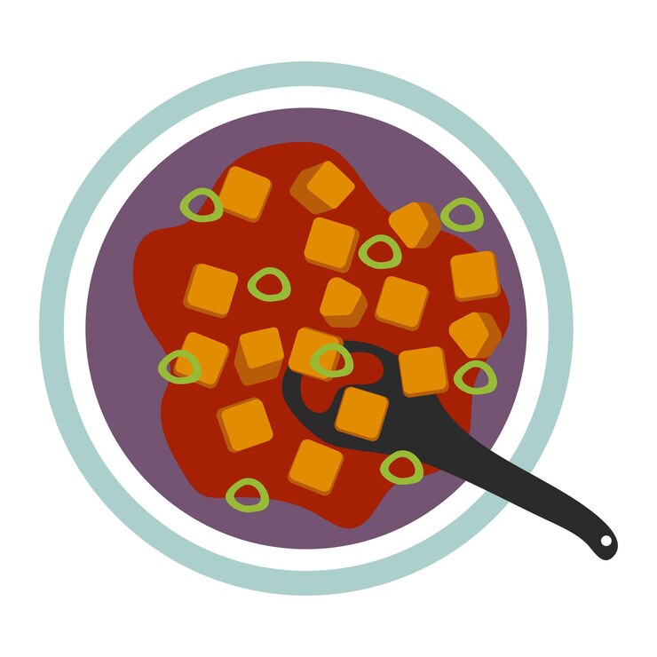 Vector mapo tofu comida vista superior ilustración comida china en estilo plano