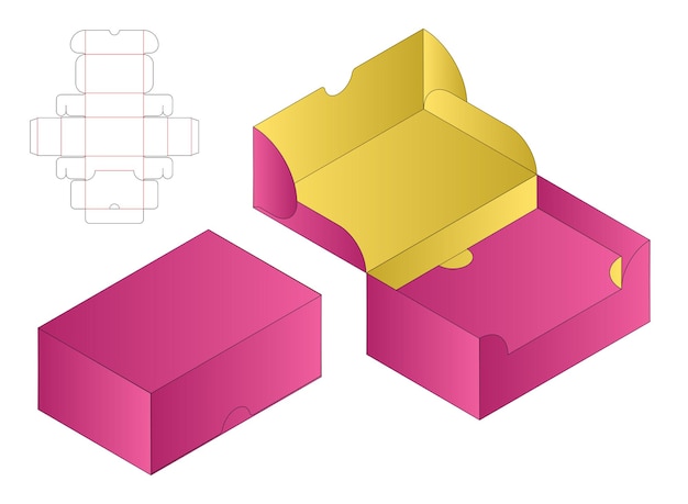 Maqueta 3d de diseño de plantilla troquelada de embalaje de caja