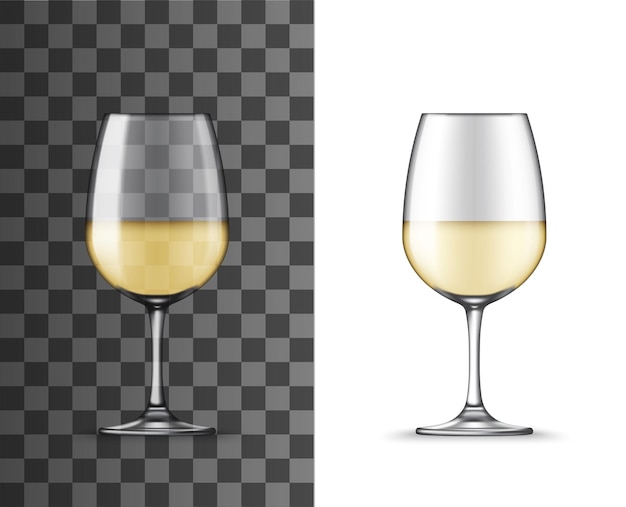 Vector maqueta aislada realista de copa de vino blanco