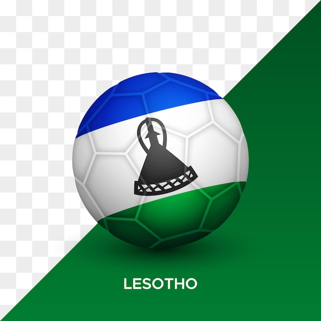 Maqueta de balón de fútbol de fútbol realista con ilustración de vector 3d de bandera de lesotho aislado