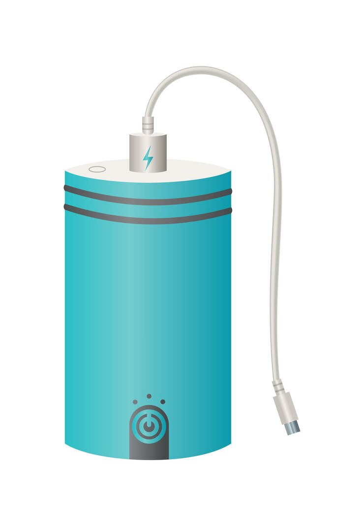 Vector maqueta de banco de energía con cable usb. dispositivo cargador portátil colorido. batería externa para cargar con diseño moderno. powerbank aislado sobre fondo blanco.