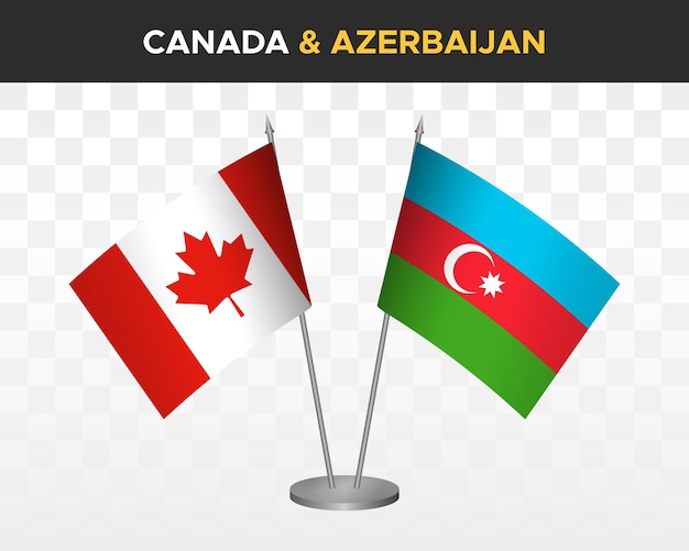 Maqueta de banderas de escritorio de Canadá vs Azerbaiyán aislado en banderas de mesa de ilustración de vector 3d blanco