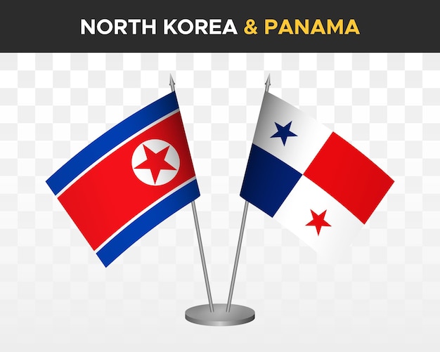 Maqueta de banderas de escritorio de Corea del Norte vs Panamá banderas de mesa de ilustración vectorial 3d aisladas