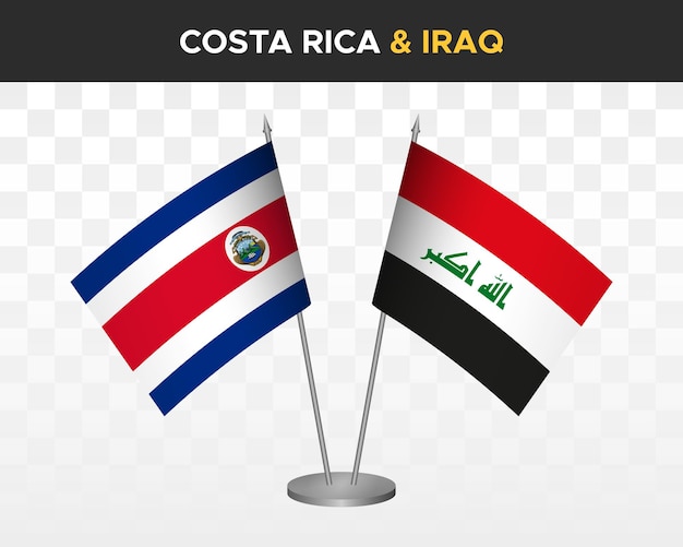 Maqueta de banderas de escritorio de Costa Rica vs Irak banderas de mesa de ilustración vectorial 3d aisladas