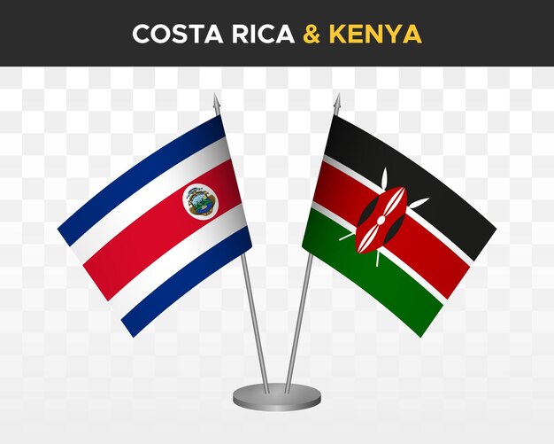 Maqueta de banderas de escritorio de Costa Rica vs Kenia banderas de mesa de ilustración vectorial 3d aisladas