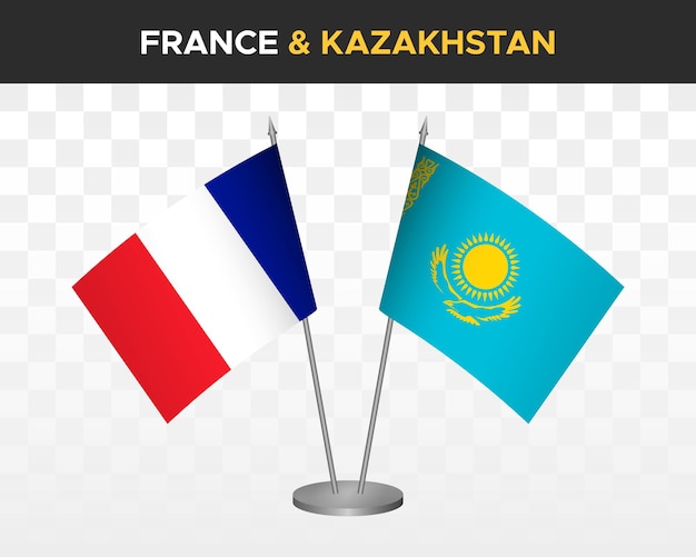 Maqueta de banderas de escritorio de Francia vs Kazajstán ilustración vectorial 3d aislada banderas de mesa francesas