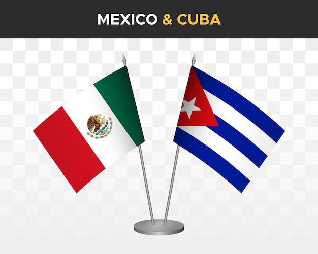 Maqueta de banderas de escritorio de méxico vs cuba ilustración vectorial 3d aislada bandera de mesa mexicana