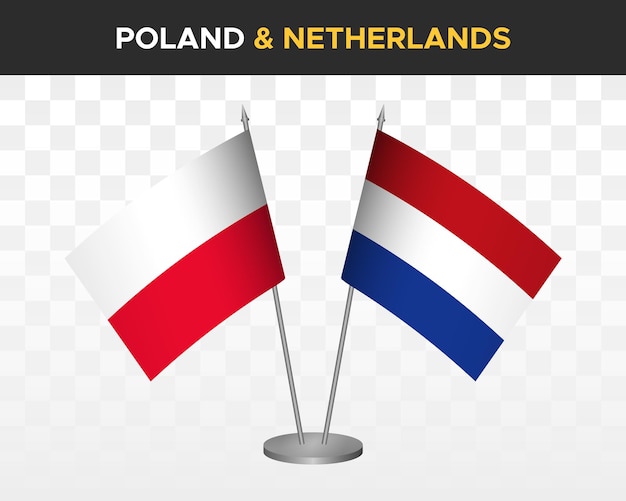 Maqueta de banderas de escritorio de Polonia vs Holanda ilustración vectorial 3d aislada bandera de mesa polaca
