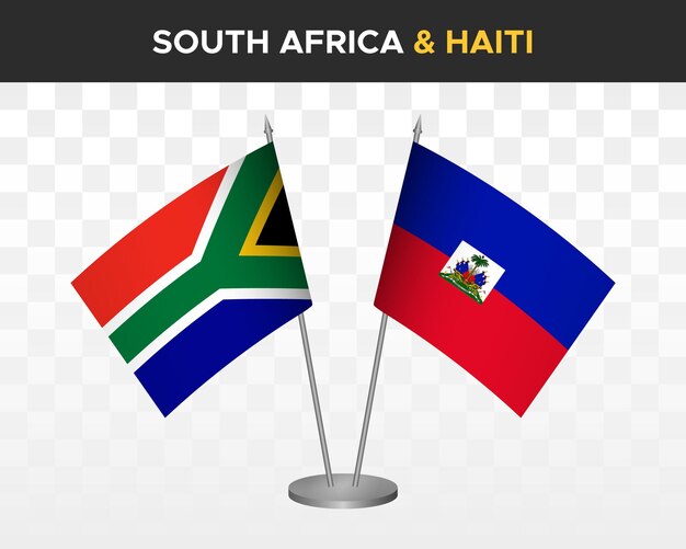 Maqueta de banderas de escritorio de sudáfrica vs haití banderas de mesa de ilustración vectorial 3d aisladas