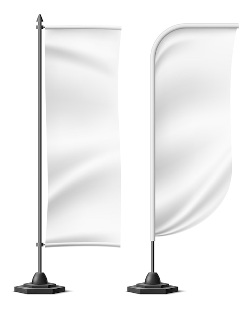 Maqueta de banner telescópico vertical. Tela blanca realista sobre soporte negro aislado sobre fondo blanco.