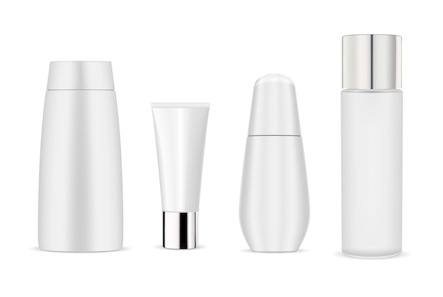 Maqueta de botella cosmética blanca. Botella, tubo