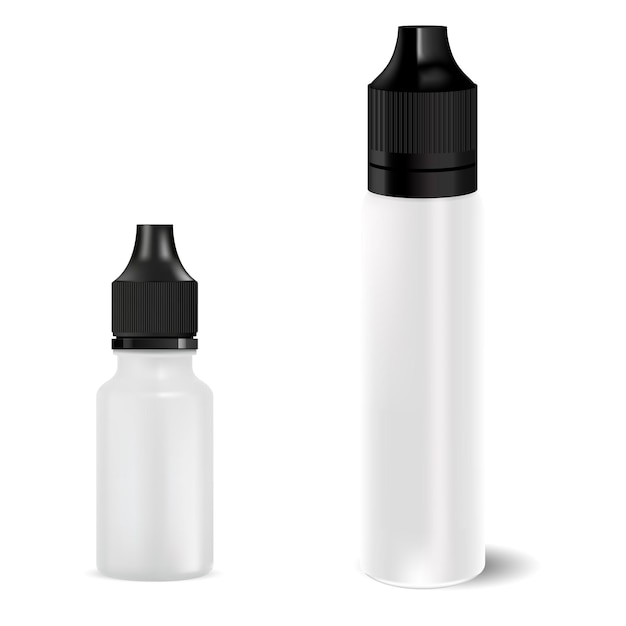 Maqueta de botella de jugo líquido e Maqueta de vector de matraz cuentagotas de líquido de cigarrillo electrónico