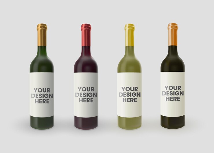 Vector maqueta de botella de vino con ilustración de fondo blanco