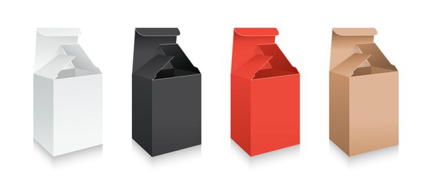 Maqueta caja de regalo realista conjunto de modelos 3D Colección de envases de cartón blanco, negro y rojo
