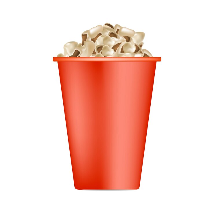 Vector maqueta de caja roja de palomitas de maíz ilustración realista de maqueta de vector de caja roja de palomitas de maíz para diseño web aislado sobre fondo blanco